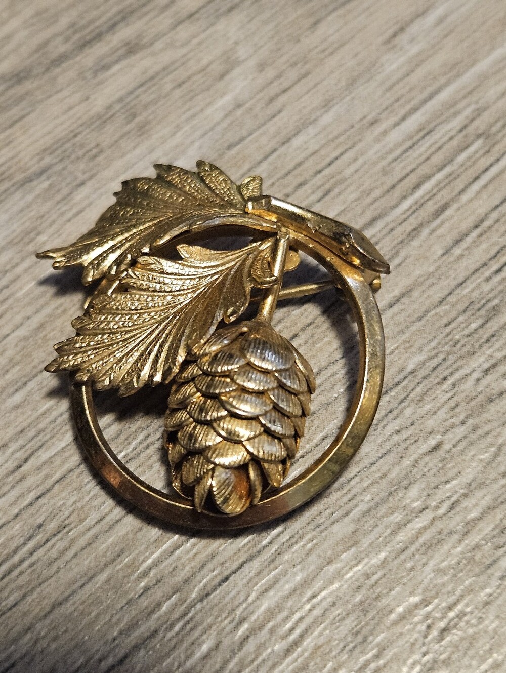 Vintage Creed 12K Gold-filled Pinecone and Leaf Brooch